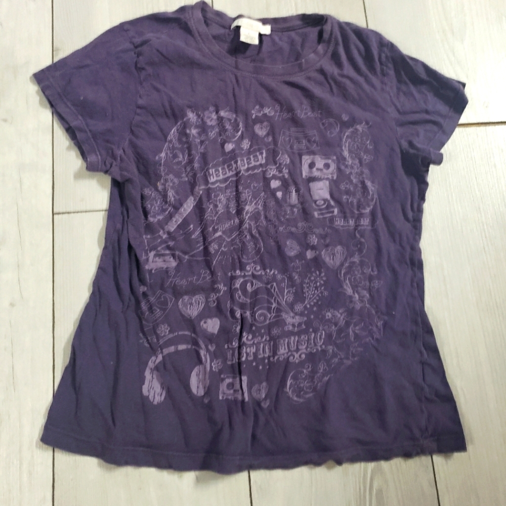 Womens Charlotte Russe Purple Graphic Short Sleeve Tshirt Large